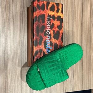 Green Textured Slide Sandals